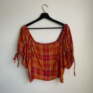 Orange and red gingham top